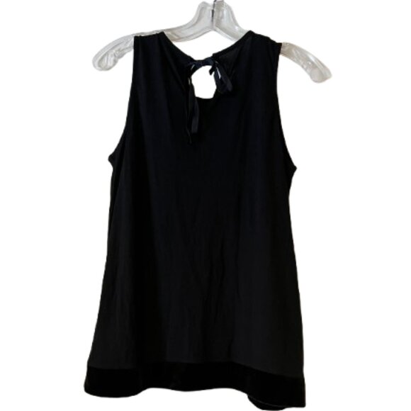 Loft Black Velvet & Lace Sleeveless Shell Blouse w/Tie at Neck - Medium - Picture 3 of 8